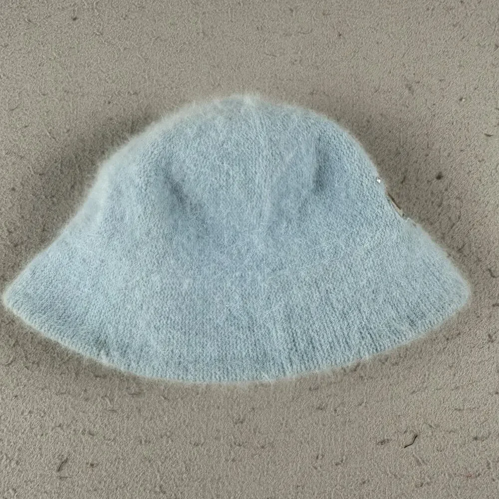 Y2K Bobby Jack Girls‎ Fuzzy Angora Beanie Hat Blue Monkey Embroidered Knit Retro